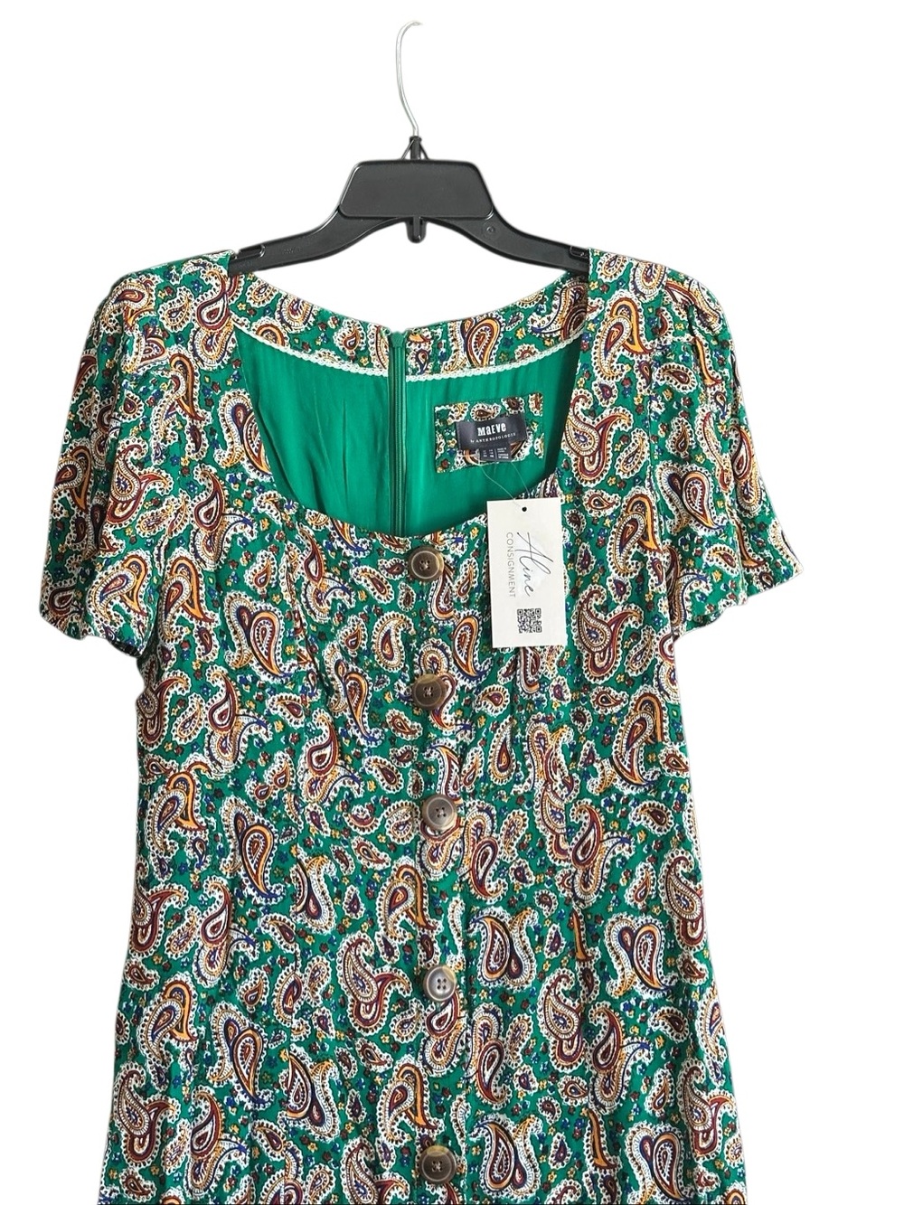 Anthropologie Maeve Green Paisley Short Sleeve Shift Dress. Size 10. - Picture 4 of 11